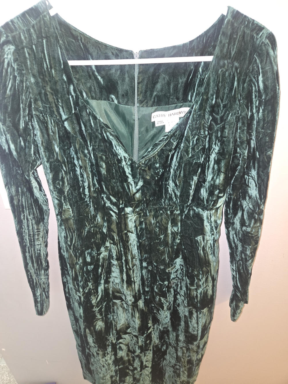 Emerald Green Velvet Long Sleeve Cathy Hardwick Dress
